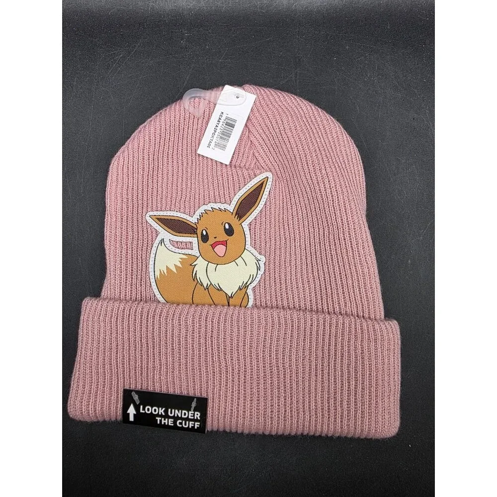 Pokemon Eevee Pink Knit Beanie Hat Soft Folded Cuff Design Accessories With Tag